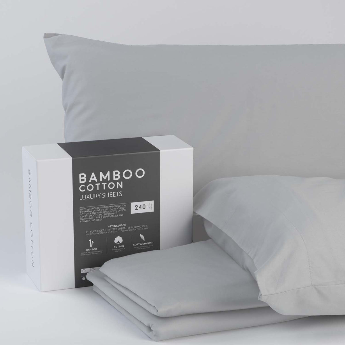 Bamboo Cotton Luxury Bed Sheets - Light Grey