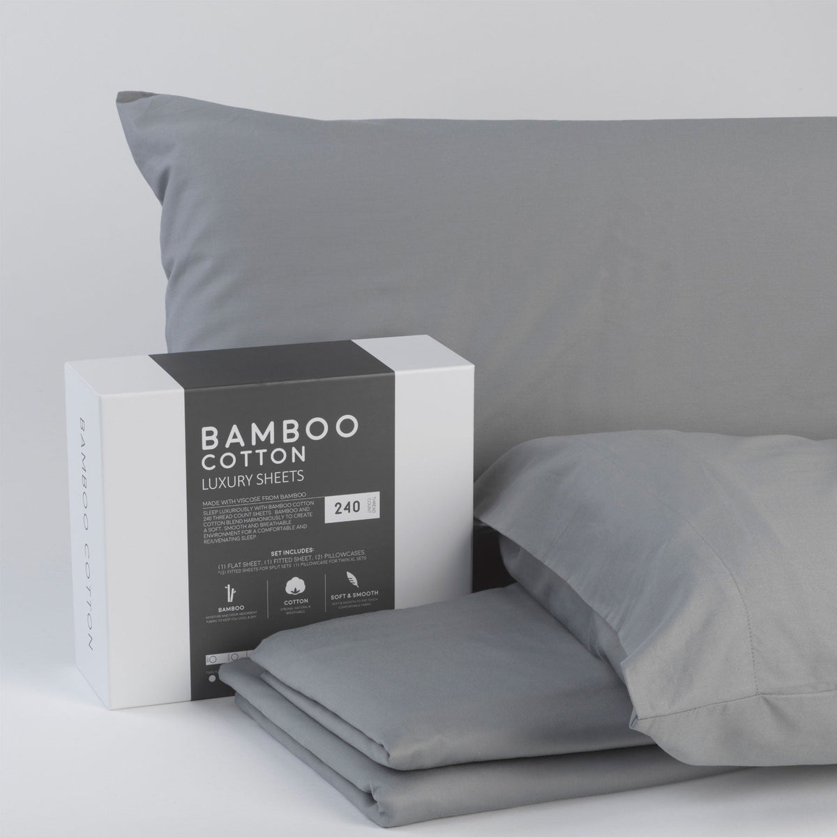 Bamboo Cotton Luxury Bed Sheets - Grey