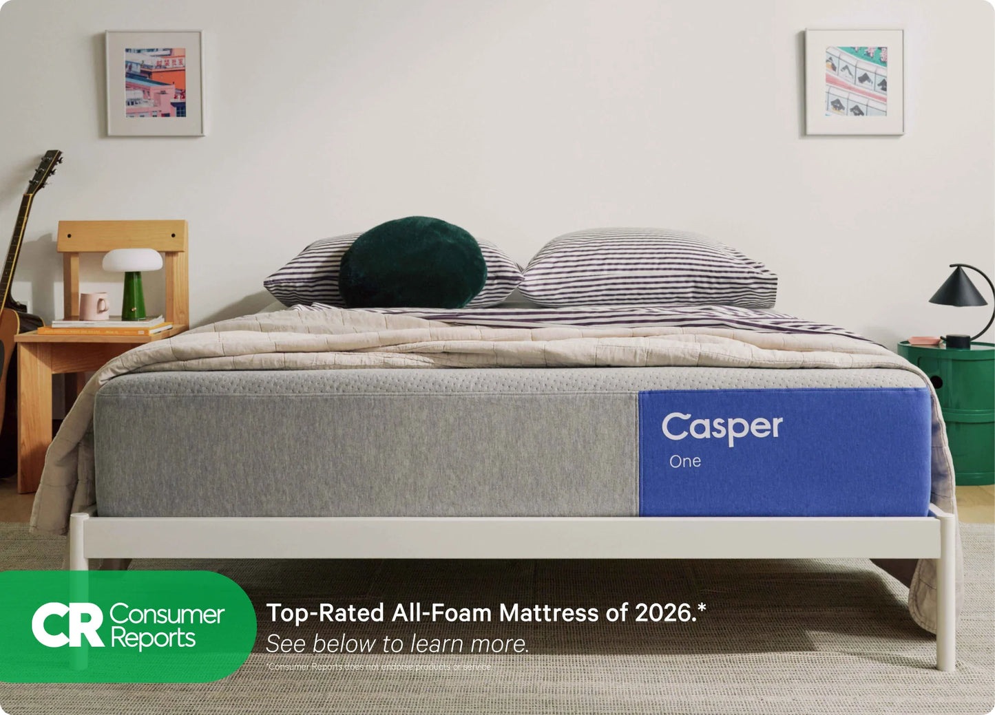 Casper mattress in a room setting with CR Consumer Reports logo.